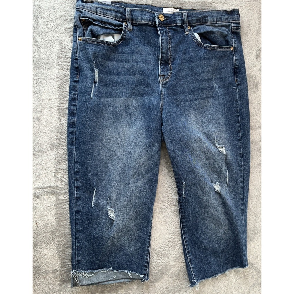 Nicole Miller Capri Jeans Women's 16 Blue SOHO High Rise Ankle Skinny Distressed